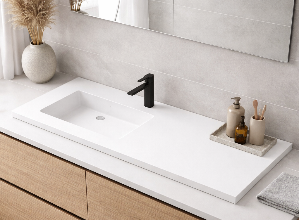 Lavabo sobre encimera blanco horizontal extendido en resina