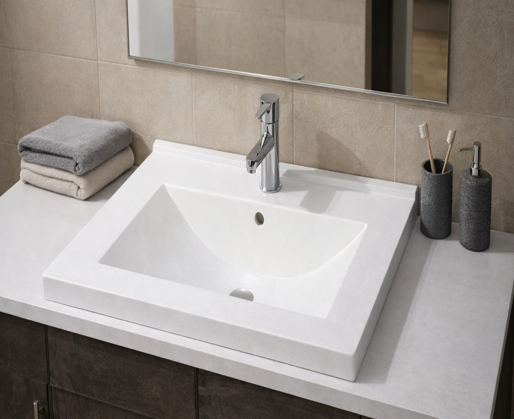 Lavabo sobre encimera blanco en resina horizontal Tecnobaño
